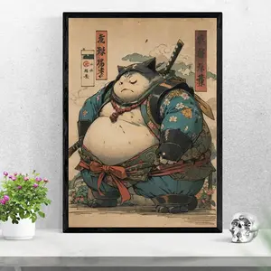 Samurai Snorlax Ukiyo-e Style Pokemon Anime Poster Vintage Wall Art Decor (No Framed)