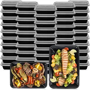 16 Oz, 50 Sets Meal Prep Containers with Airtight , ,  Plastic  Container, 16 oz, Rectangular, Black/Clear, 50 Sets