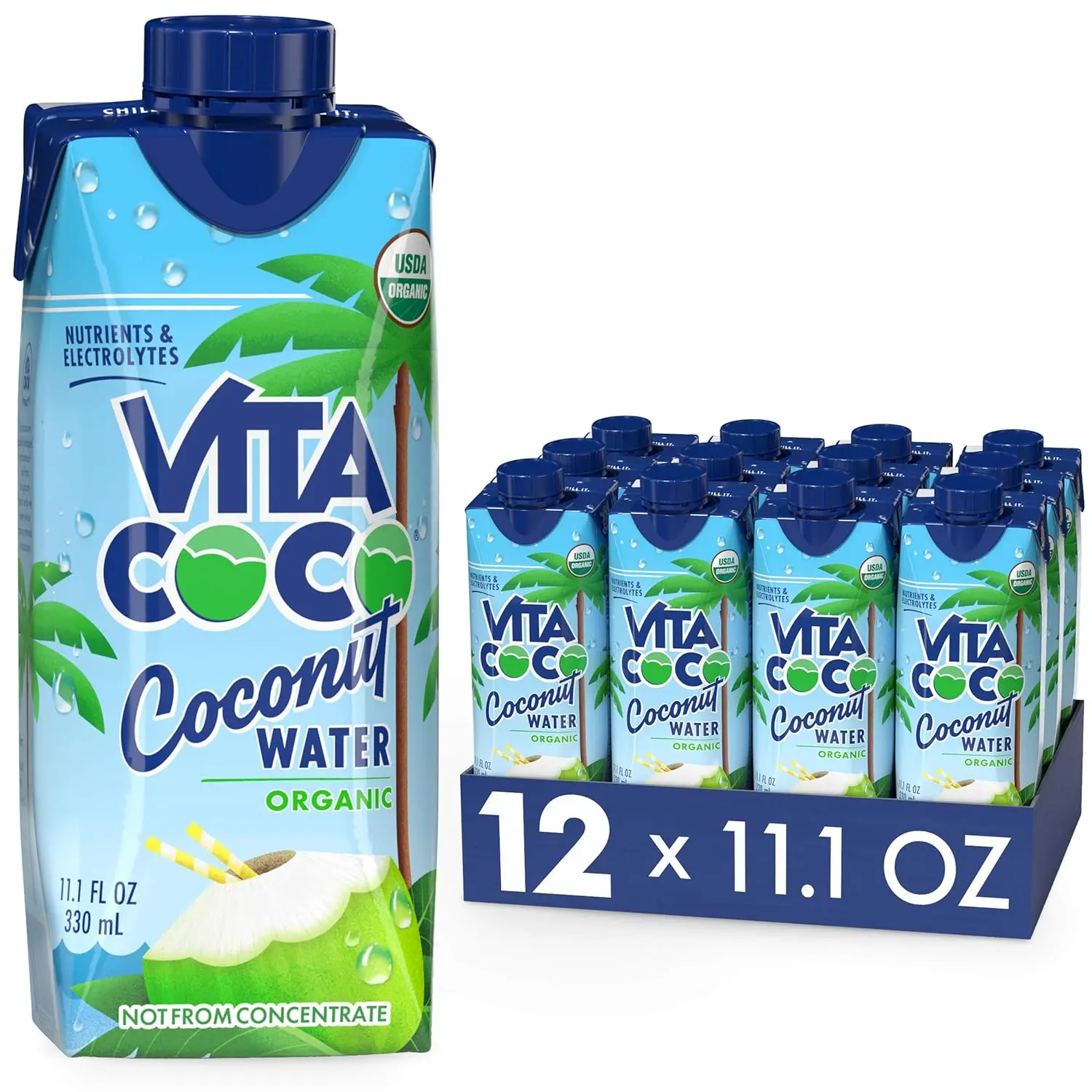 Vita Coco Organic Coconut Water - Original Flavor, 11.1 Oz, Pack of 12