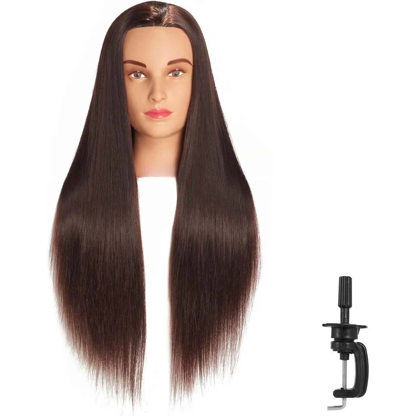 Salon Furniture 26"-28" Hair Styling Mannequin Doll with Synthetic Fiber Hair, Heat Resistant Wigs, Synthetic Material Wigs and Free Clamp Holder (Brown), Straight Synthetic Wigs