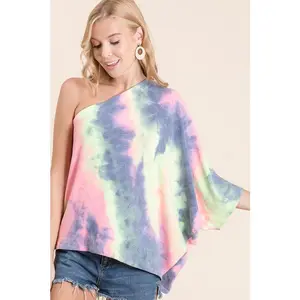 BiBi Tie Dye French Terry One Shoulder Top with Dolman