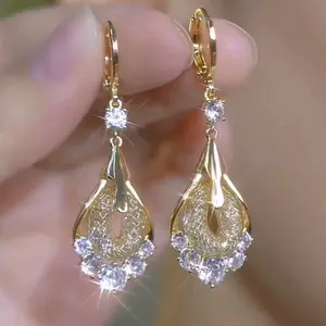 Gold Mesh Water Drop Earrings 14K Gold Plated Chic Statement Design, Elegant Fashion Jewelry Earrings for Women DZEH4181