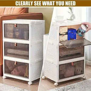 New 3/4/5Layers Large Foldable White PP Plastic Storage Boxes With Wheels - Clear Stackable Shoe Display Boxes With Lids Aesthetic Room Decor Home Decor Kitchen Accessories Bathroom Decor Bedroom Decor Organiser Mount