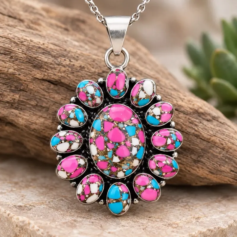 Handmade Cotton Candy Mosaic Cluster Pendant Necklace, 24-in Chain