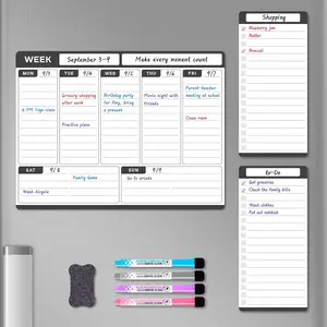 Weekly Dry Erase Board for Refrigerator,  Weekly Calendar Planner for Fridge, Set of  Weekly Calendar & 2 List Whiteboards, 4 Markers + Eraser