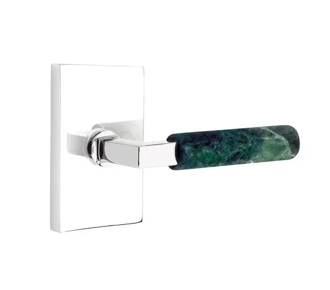 Emtek 5322.KLSUS3NL.KNUS15.RH Select Key in Lever , Two-Point Lockset , Double Cylinder , Modern Rectangular Plate , Key in L-Square Stem , Knurled Handle , RH