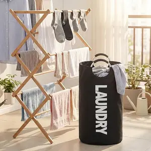 Viral Laundry Hamper with Full-Loop Handles - Collapsible Waterproof Fabric Basket for Dorm Closets