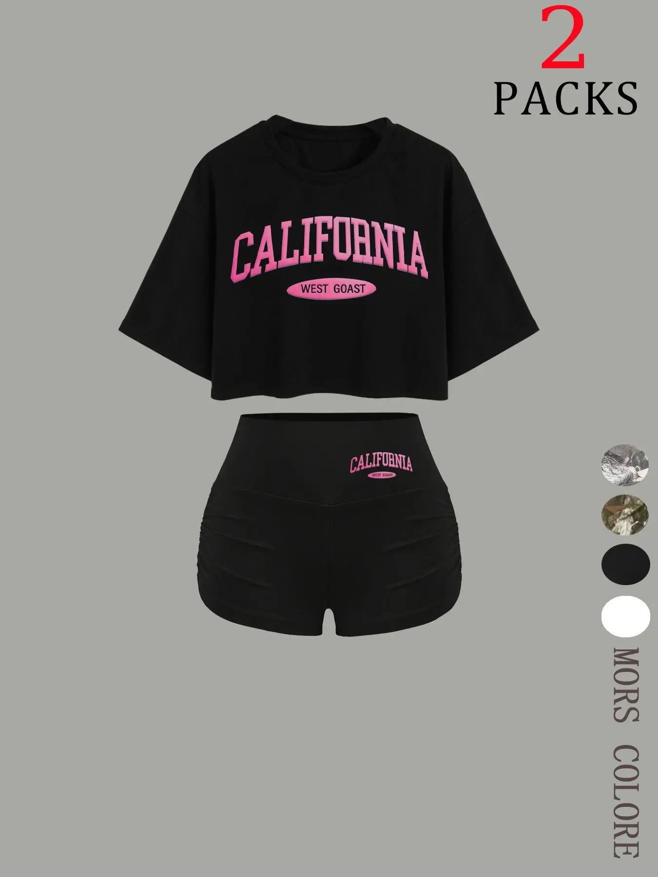 Women's California Print Crop Tee Round Neck & Skinny Shorts Two-Piece Set, Casual Fashion Cozy Breathable Two Piece Outfits for Daily Outdoor Wear, Ladies Clothes for Summer, Casual Streetwear Set, Suits, Shortie Set
