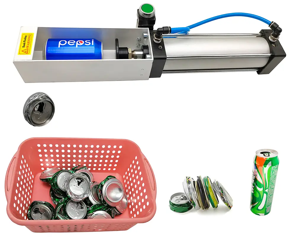 Aluminum Can Crusher, Heavy Duty Pneumatic Cylinder Soda Beer Can Crusher, Eco-Friendly Recycling Tool (Countertop Button Valve)