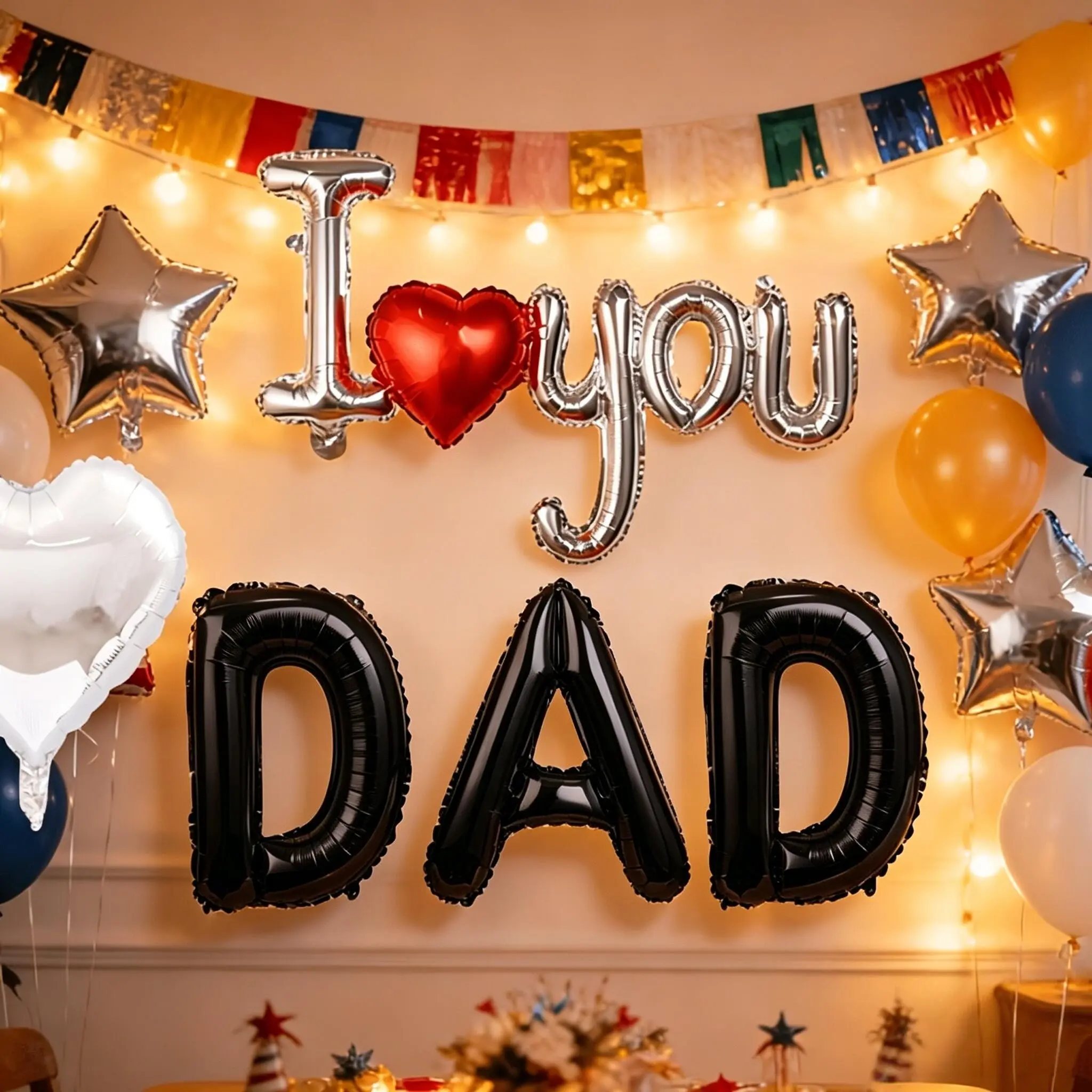 4-Pack Father's Day Balloon Set | 16 Inch Black "DAD" Letter Foil Balloon + Attached "I Love You" Silver Balloon | Perfect for Summer Party, Birthday, Anniversary, Father's Day Decor Party Balloons Party Balloons Decorations