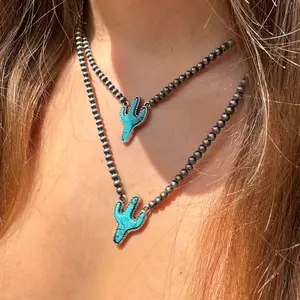 Western Cactus Navajo Bead Adjustable Female Necklace - 1 Piece - Stackable Piece