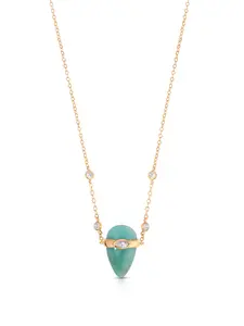 Ettika Turquoise Solstice Necklace 18k Gold Plated Brass Reconstituted Turquoise & Cubic Zirconia 14" Chain with Extender Clasp for Adults