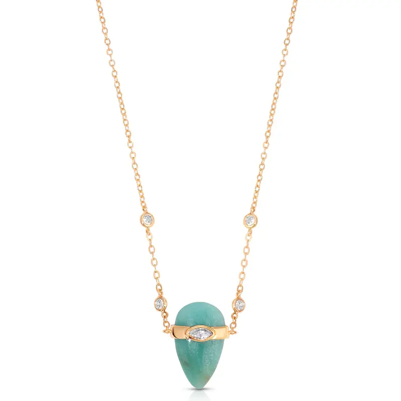 Ettika Turquoise Solstice Necklace 18k Gold Plated Brass Reconstituted Turquoise & Cubic Zirconia 14" Chain with Extender Clasp for Adults