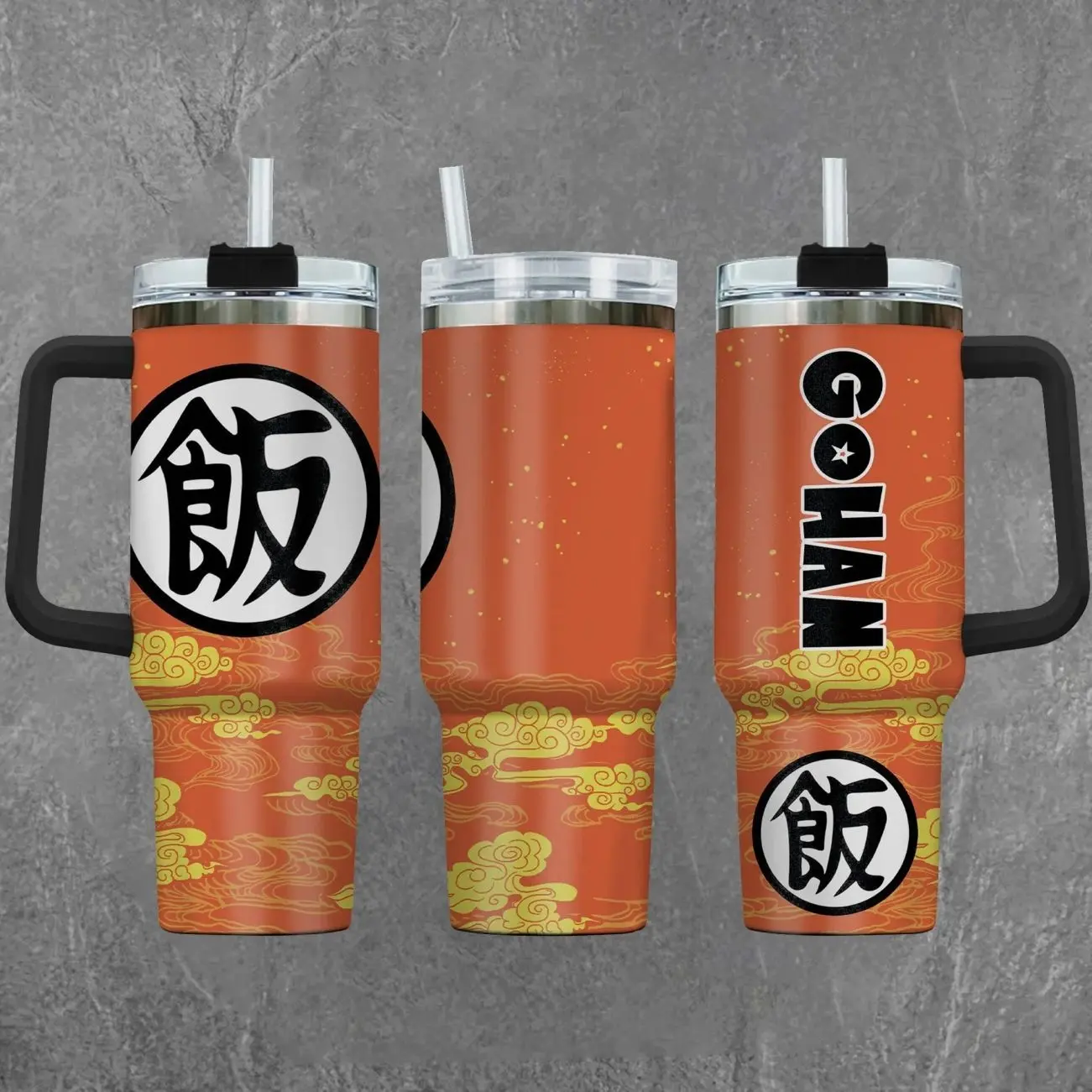 [Dragon Ball] Gohan Kanji Orange Cloud 20oz & 40oz Tumbler With Handle – Anime Gaming Stainless Steel Cup, Insulated Iced Coffee Mug, Aesthetic Design, Trendy Drinkware, Daily Use, Gift Idea, Fan Favorite, Gift For Otaku & Anime Fans