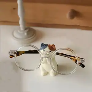Cute Cat Design Charm Glasses Holder, 1 Count Resin Ornament Glasses Holder, Creative Desktop Decoration for Home Living Room & Office & Coffee Shop