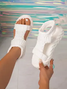 Women's Soft Knit Thick Sole Sandals, New Breathable Velcro Roman Shoes, Outdoor Sports Footwear, Fashion Platform Sandals, Trendy Sandals