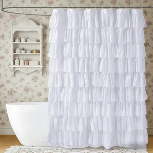 Elegant Solid Color Ruffled Layered Shower Curtain Set, Perfect for Bathroom Decor, Home Hotel Salon Dorm Use, Stylish Design