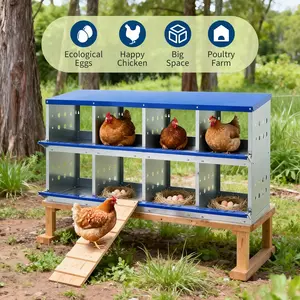 3/6/8 Compartments Metal Chicken Nesting Box, Rollaway Egg Collection, Ventilated Design, Wall Mounted, Easy to Clean, Durable Poultry Coop Accessory for Chickens, Hens, Ducks, Rabbits, Blue