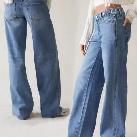 Women's Plain Button Fly Design Jeans with Pockets, Loose Denim Pants, Casual Pocket Design Denim Trousers Pants for Daily Wear Everyday, Ladies Bottoms for All Seasons, Basic Bottoms, Womenswear, Streetwear