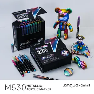 48 Color Languo Single Head Metallic Acrylic Markers Set, Shiny Metal Art Style, Large Capacity, Smooth Flow, Ideal for Drawing & DIY