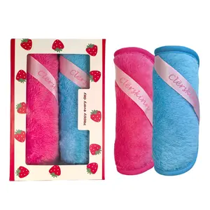 Flannel Makeup Remover Towels Set of 2, Soft Polyester Cleansing Towels for Skin Care, Gentle and Reusable Face Wipes, Cleansing Pads, Makeup Remover Towelettes