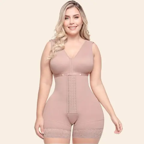 SONRYSE Women's 086BF Nylon-Lace Fabric High-Back Mid-Thigh Shapewear - Built-In Bra, Tummy Control, Medium Compression, Everyday Fit, Hook and Eye, Outer Powernet