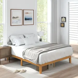 Wood Bed Frame, Platform Mattress Foundation with Support Slats, Natural Pine Color, Easy Assembly, No Spring Needed