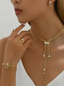 Women's Elegant Jewelry Set, Exquisite Trendy Pendant Necklace & Dangle Earrings & Ring, Chic Jewelry Set for Party & Daily Clothing Decor, Glamour Set