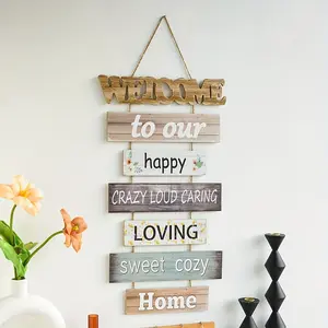 Wooden Wall Decor Set, 7-Piece Home Decoration Hanging Art Board, Holiday Decorations, Welcome to My Home Wall Art