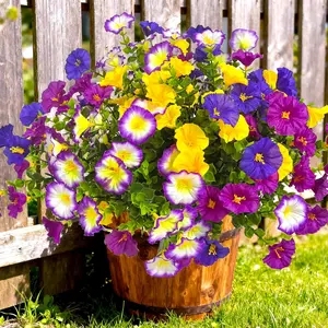 12 Bundles Artificial Flowers for Outdoors Fake Plants Spring Summer Decor, Artificial Flower Arrangements, Realistic Fake Silk Flowers Colorful Morning Glory UV Resistant Faux Flowers for Porch Outside Planter Porch Patio Yard