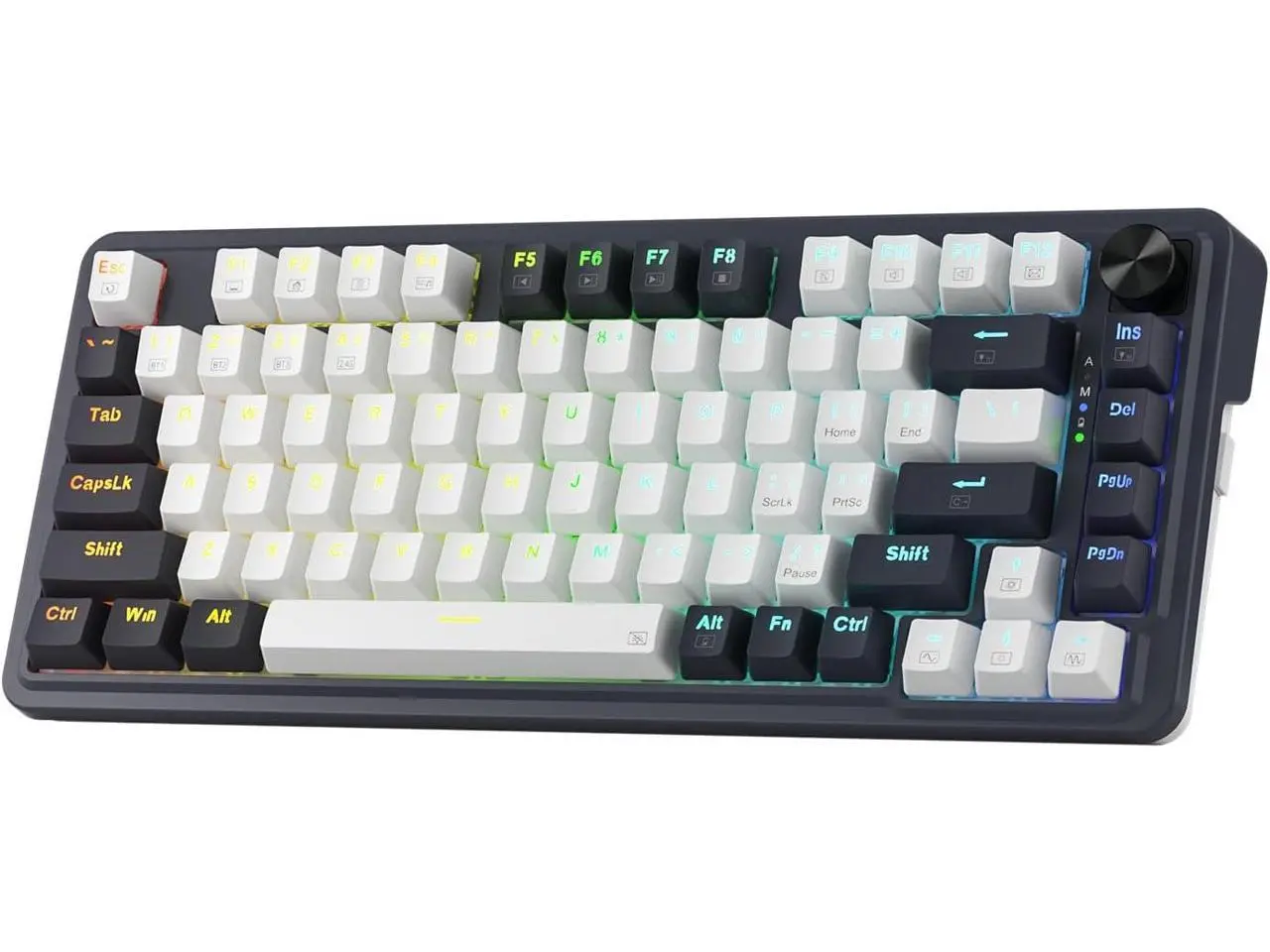 Redragon K673 PRO 75% Wireless Gasket RGB Gaming Keyboard, 3-Modes 81 Keys Compact Mechanical Keyboard Hot-Swap Socket, Dedicated Knob Control and Sound Absorbing Pads, Linear Red Switch