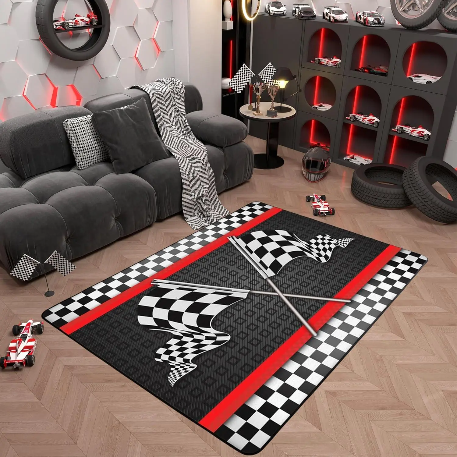 Feelyou Boys Race Car Play Mat - Multi-Size Flannel Racers Themed Area Rug with Rubber Backing, Vibrant Design, Good Floor Coverage, 100x150 Centimetres/150x200 Centimetres, for Playroom, Boys' Christmas Birthday Gift