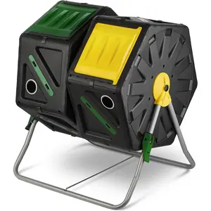 Dual Chamber Compost Tumbler - Easy-Turn, Heavy-Duty Outdoor Bin Composter with 2 Sliding Doors (2x18.5 Gal/70L