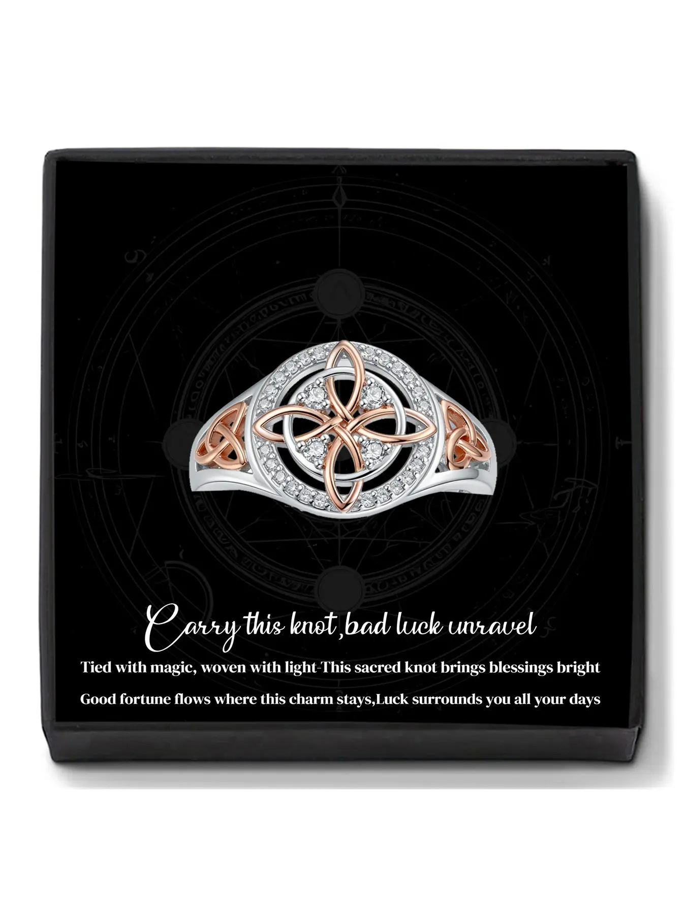 Witches Protection Knot Ring With Blessed Message Card, Handmade Witch's Return-Knot Ring, Nudo de Bruja Plata Ring Pagan Mother's Day Birthday Jewelry Gifts for Mom Wife, Protection Symbol, Witchy Jewelry