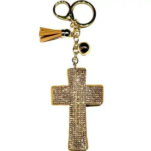 Jesus Cross Bling Keychain, Rhinestone design, Tassel Decor Sport Keychain for Men, Women, Kids Bling Backpack Keyrings, Purse Charms