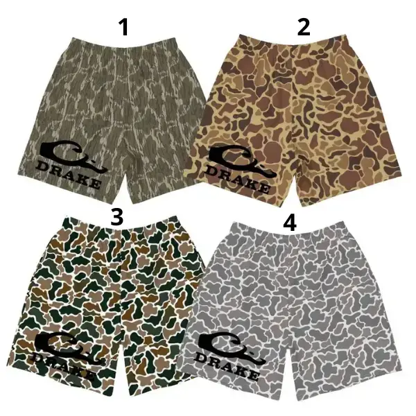 Drake Black Logo Bottomland Camo Old School Camo Shorts, Swim Trunks, Beach Shorts, Menswear , Gift For Him