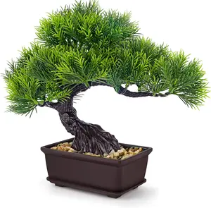 Der Rose 8'' Artificial Bonsai Tree Small Fake Potted Plants Fengshui Zen Japanese Home Office Desk Bathroom Shelf Decor (Pine)