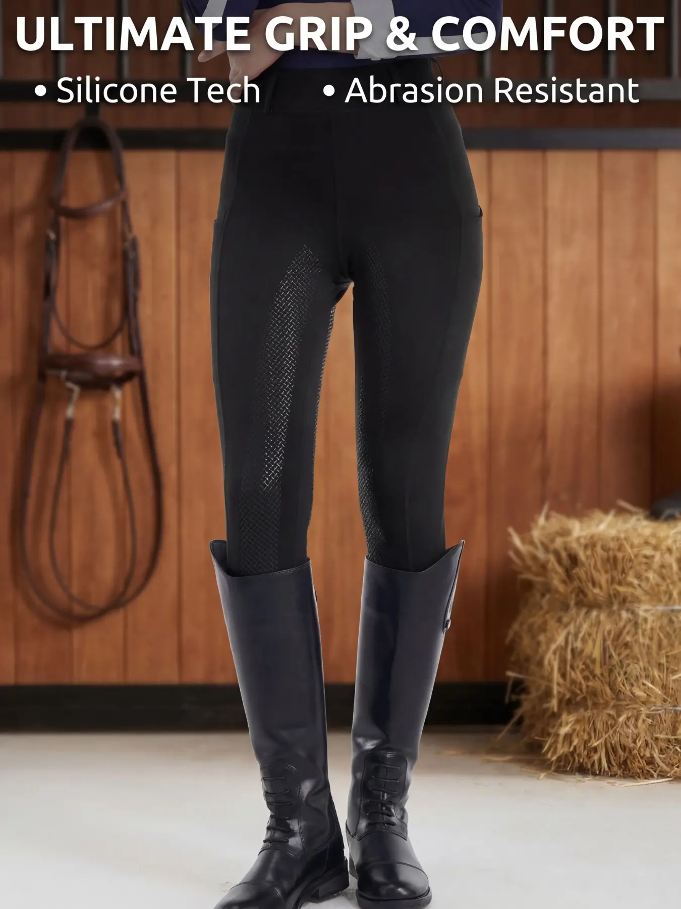 Women's High-Waisted Tight-Fitting Anti-Slip, Abrasion Resistant Riding Pants, Sports Bottoms, Athletic Bottoms, Comfortable Fabric, Equestrian Gear with Silicone Grip Straps