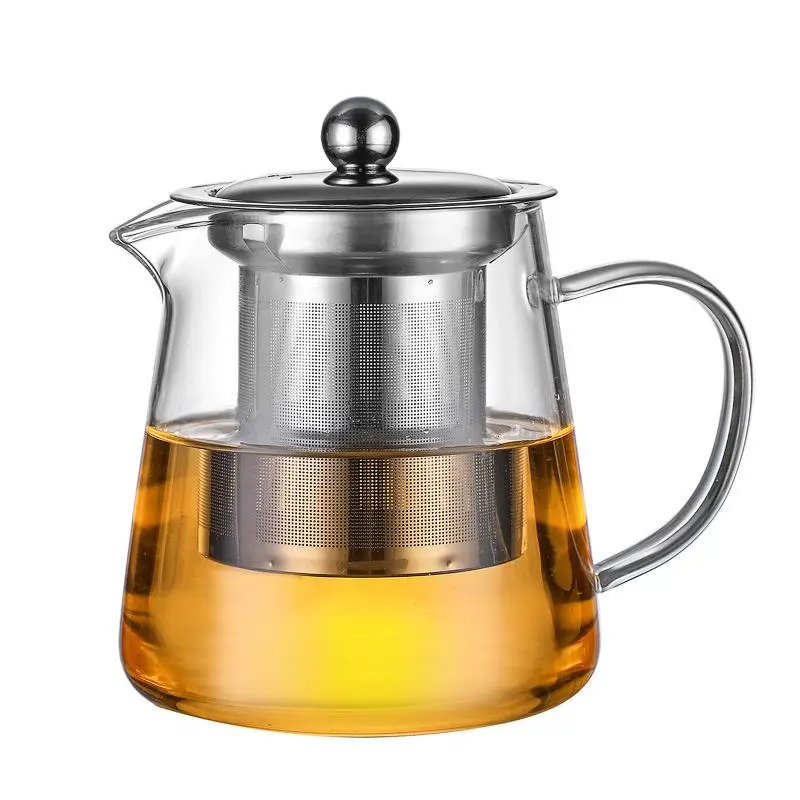 Glass Tea Pot with Removable Stainless Steel Filter & Handle, 1/5 Counts Clear Tea Pot & Cup Set, Tea Making Tool for Home Office Use, Home Accessorie