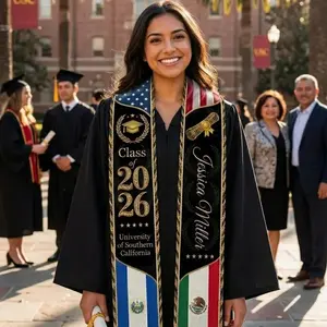 Custom Mixed Flags Graduation Stole 2026, USA El Salvador Mexico Heritage Sash, Personalized Name Grad Gift, Triple Country Graduation Stole
