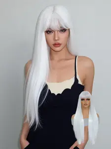 Long Straight Wigs for Women, Gorgeous Fluffy Wigs with Bangs, Synthetic Heat Resistant Fiber Wigs for Party, Daily Use