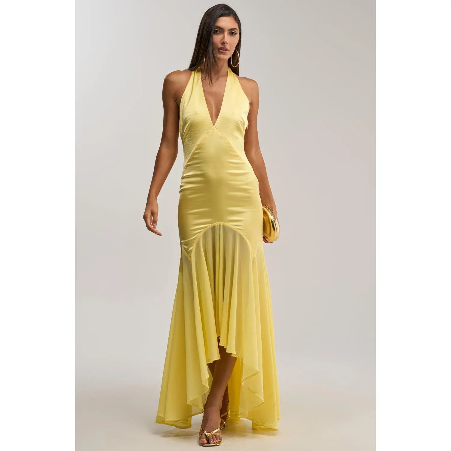 BET YOU WON'T SATIN MIDI DRESS IN YELLOW