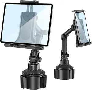Car Cup Holder Tablet Mount, Adjustable Car Phone Holder, Tablet & Phone Mount Compatible Universal 360° Rotation Adjustable Long Arm