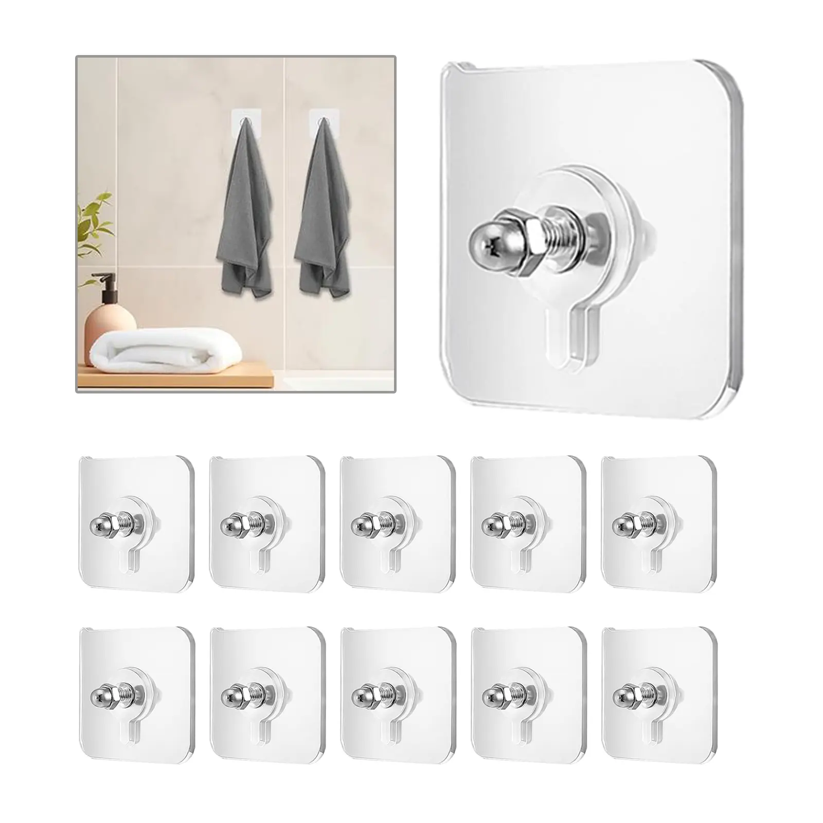 No-Punch No-Nail Wall Hanger Hook Set, Adjustable Stainless Steel Wall-Mounted Organizer with Screw Caps for Home Mural Decor (Easy Installation)
