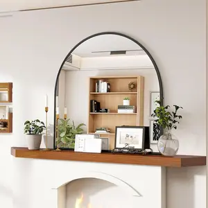Arched wall mirror 31 x 32 inch arch bathroom mirror wall mounted vanity mirror with arch metal frame modern bathroom vanity mirror for bedroom living room hanging or leaning black