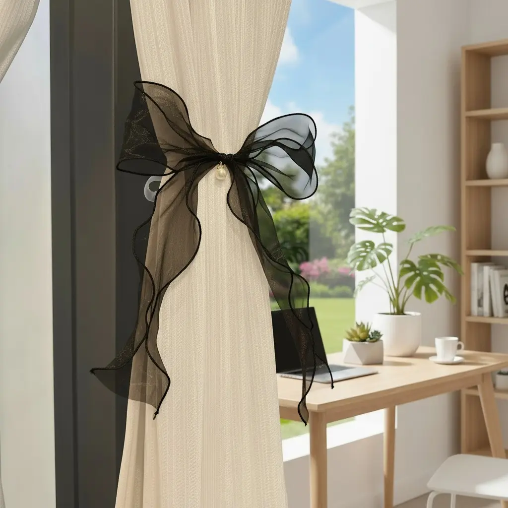 French Vintage Lace Pearl Curtain Tiebacks, Soft Atmosphere Curtains Decorative Bands, 2pcs Set, Home Decoration Accessories, Tie Up Curtains