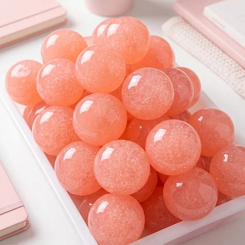 ASMR Translucent Pink Peach Slushy Squishy Toy, Squishies Jelly Mochi Stress Relief Squeeze Ball for Anxiety, Cute Desk Fidget Gift
