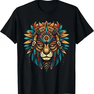 Jaguar Warrior  Culture Mayan Indigenous T-Shirt Crewneck Menswear Top Black Breathable Tee