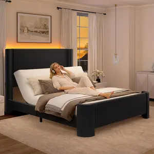 [Summer wins] SIBEDS Adjustable Bed Frame with 0-60° Motorized Incline,Smart RGB LED Lights & App Control,1000LBS Heavy Duty Upholstered Platform Bed,No Box Spring Needed,Queen/Full