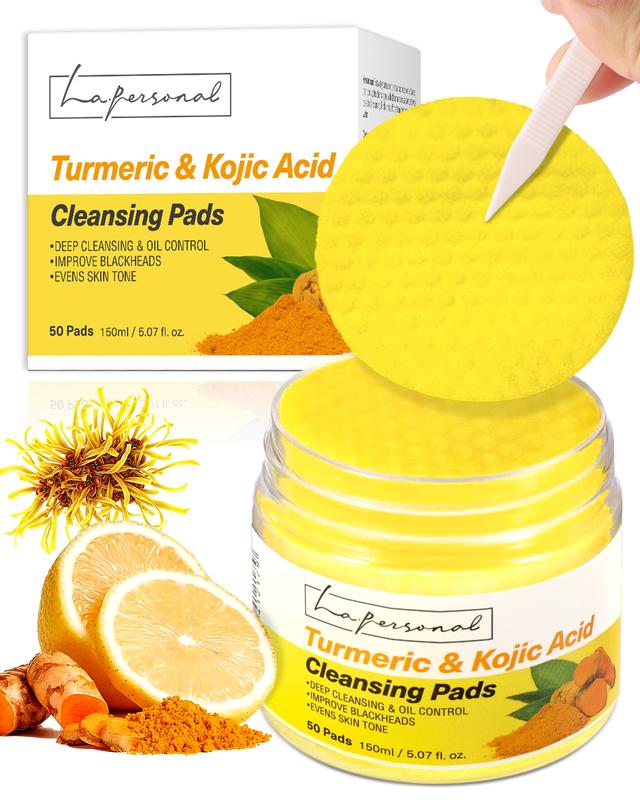 LA.PERSONAL Turmeric & Kojic Acid Cleansing Pads for Deep Cleaning & Blackhead Removal - Gentle Exfoliating Face and Body Scrub Pads